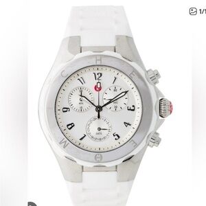 Michele Silver Watch Back with White Strap